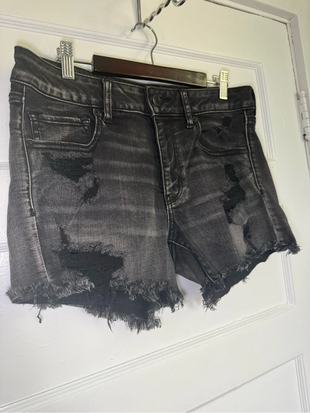 American Eagle Next Level Stretch Distressed High Rise Denim Shortie Shorts 12